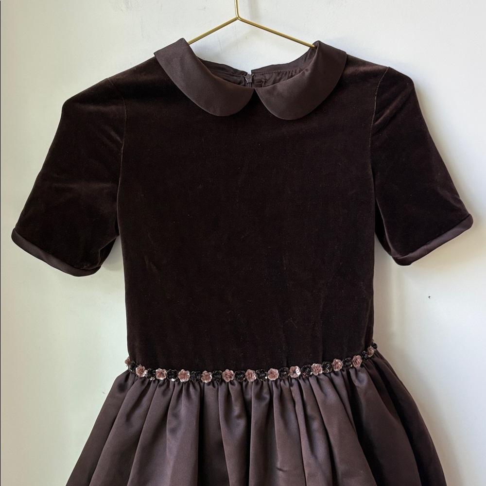 Zoe LTD Formal Dress Gown in Brown Velvet & Satin Bow Party Special Occa Size 16 - Picture 4 of 12